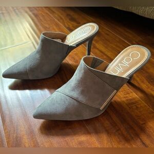 Calvin Klein Grecia Blue Gray Suede Mules Size 7.5